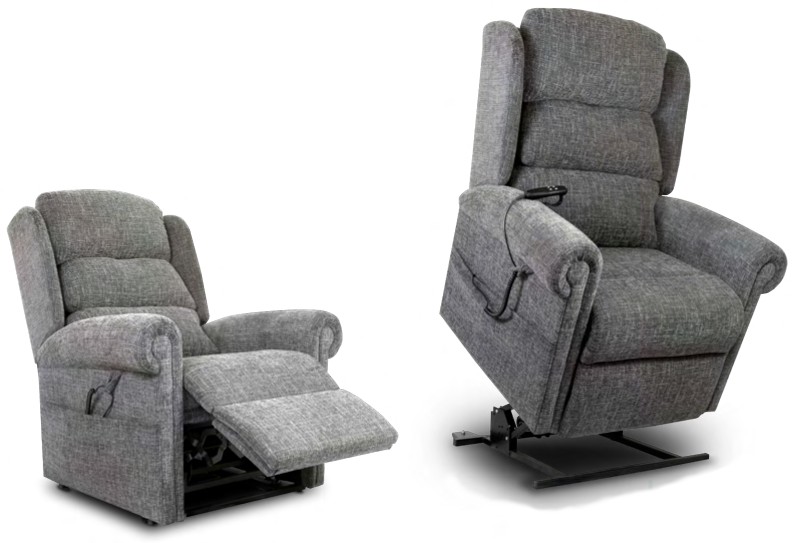 2 images of the Dorchester tilt-in-space chair, showing it reclined on the left and risen on the right